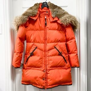 Pajar Orange Down Jacket with Real Fur-Lined Hood